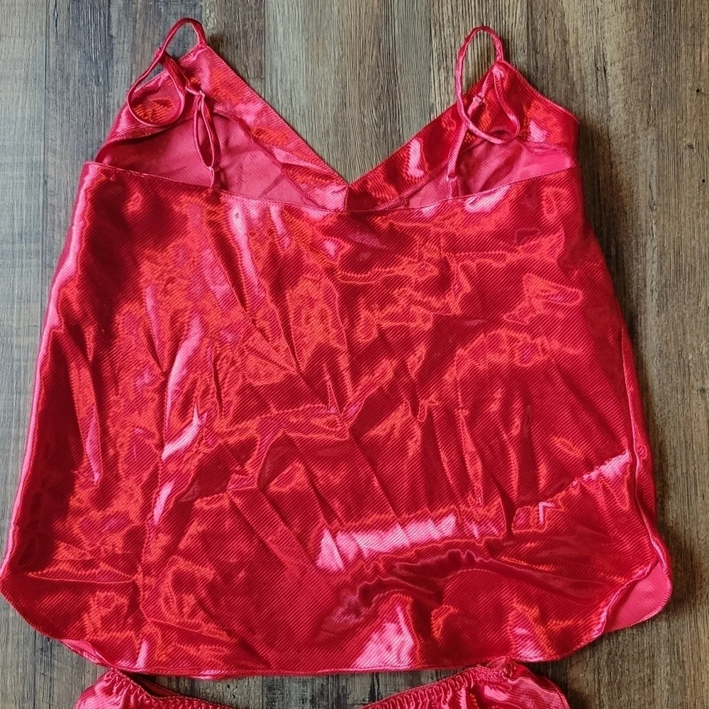 Frederick's Of Hollywood Red Silky 2 Piece Lingerie Set